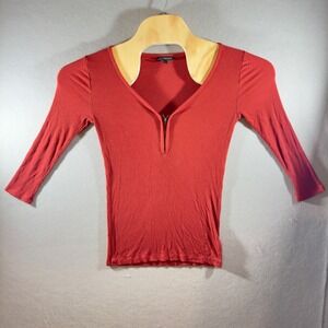 410 | Express Womens Medium Ribbed Knit Half Zip 3/4 Sleeve Top Rust Red